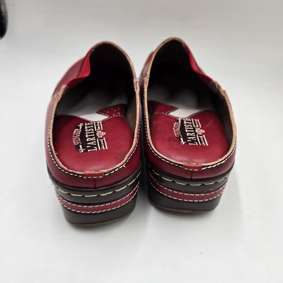 L'Artiste By Spring Step Chino Clogs Women EU 42/US 11 Red Leather Slip On Shoes - Picture 4 of 7